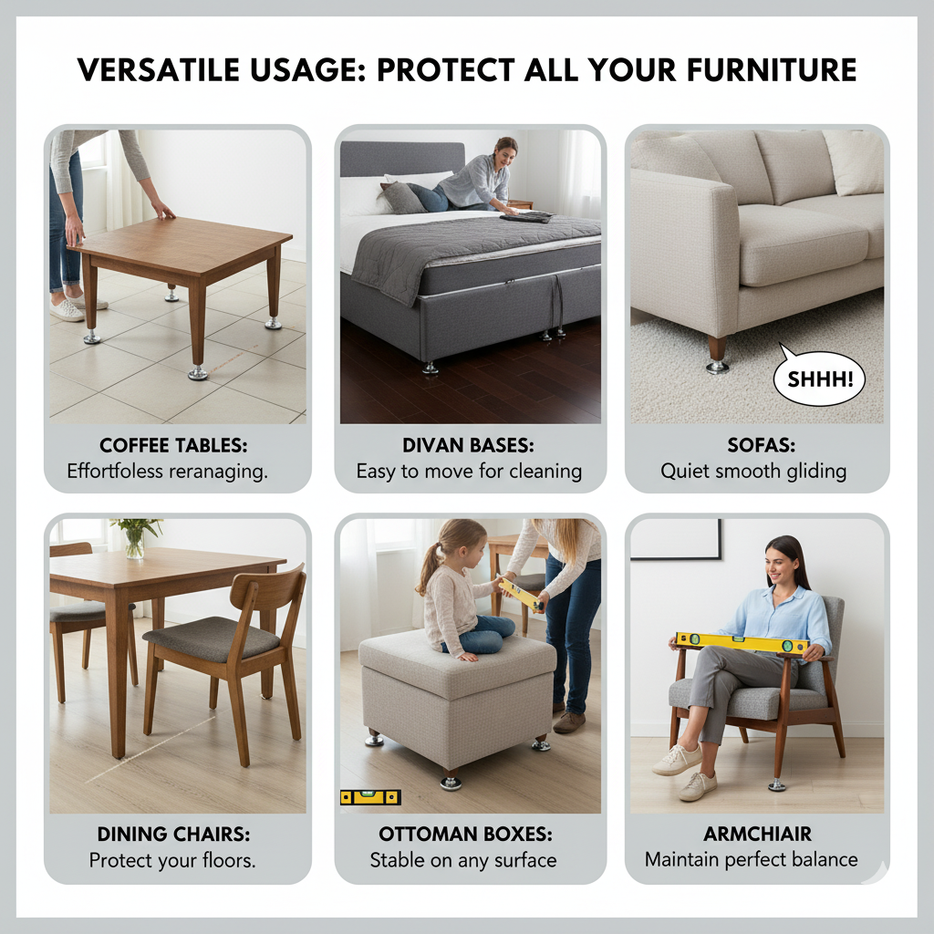 8PC Furniture Castors Glider Wheels (With Inserts) For Divan Bed Sofa Settee Chair 40mm.